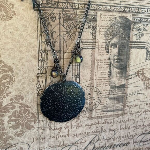 Hand crafted Dainty Black Brass Medallion Necklace - Picture 4 of 7